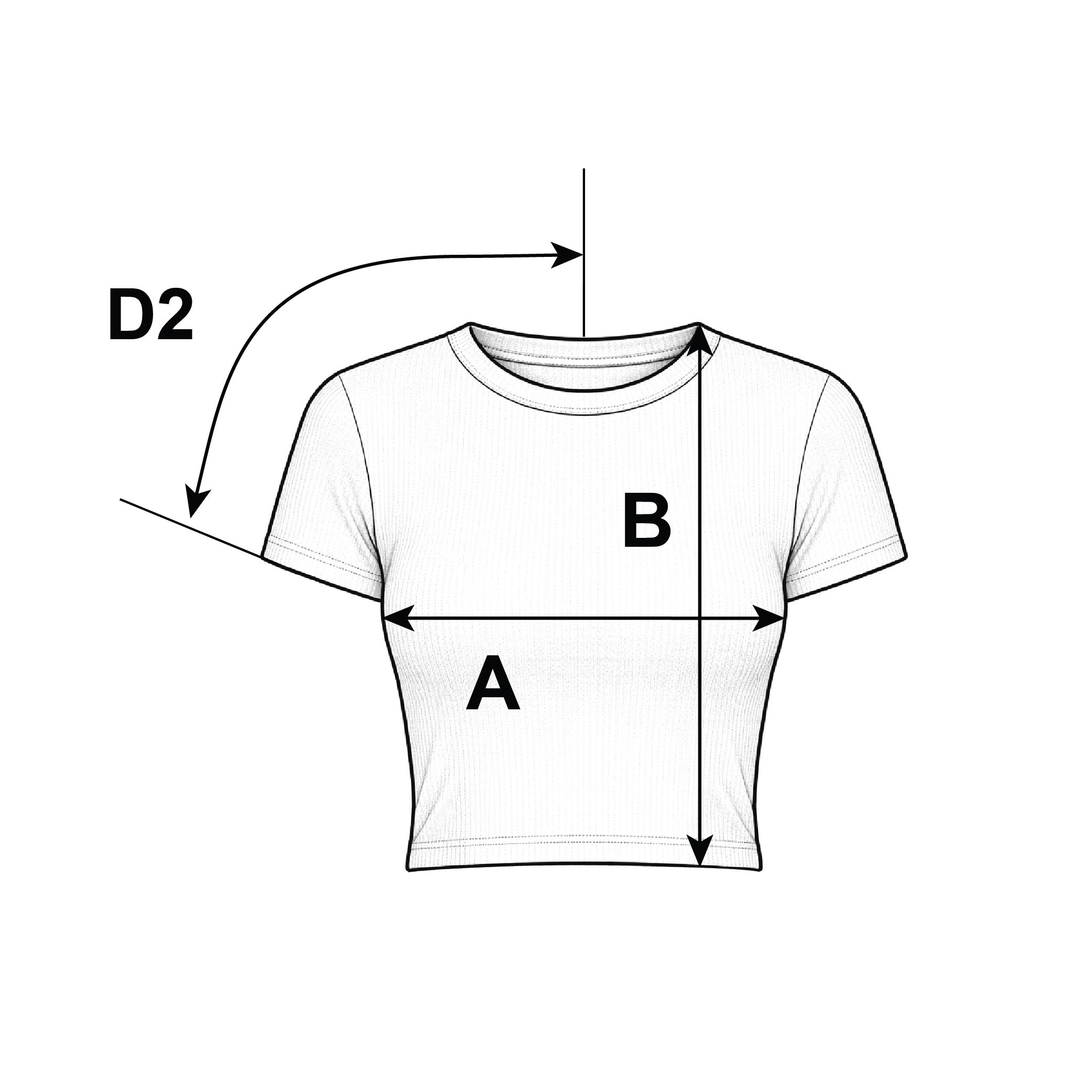 Supplier diagram showing where to measure American Apparel® BR210 Women's Crop T-Shirt