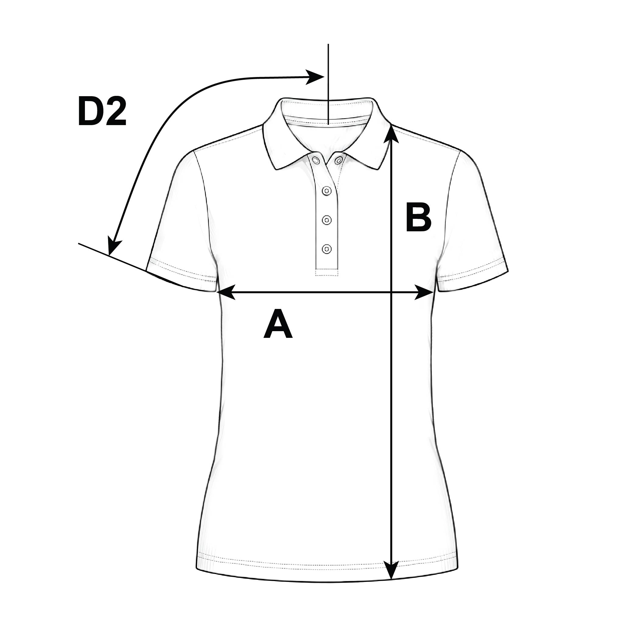 Supplier diagram showing where to measure Gildan Softstyle Ladies' Double Pique Polo