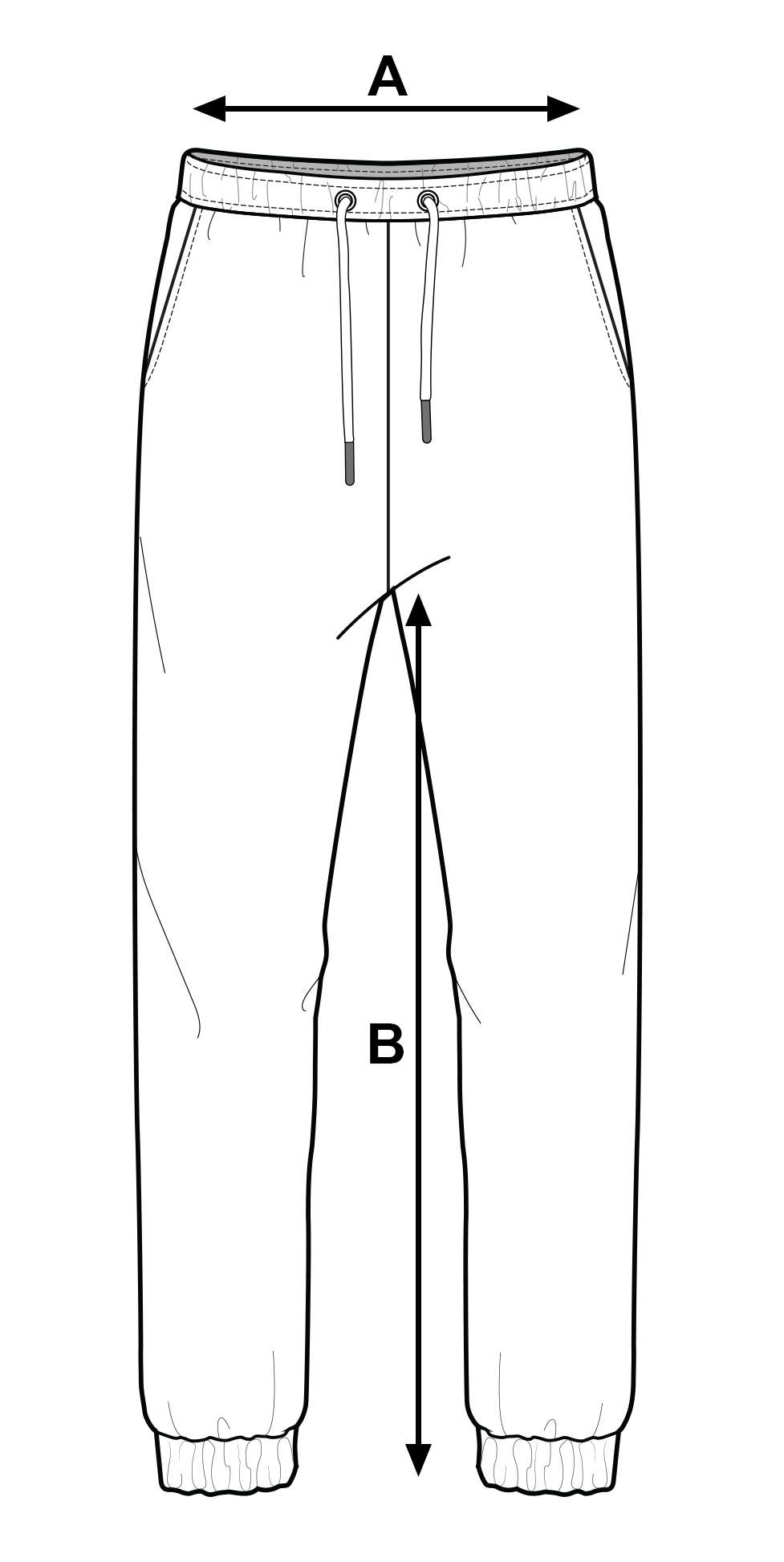 Supplier diagram showing where to measure American Apparel Reflex Fleece Unisex Sweatpants