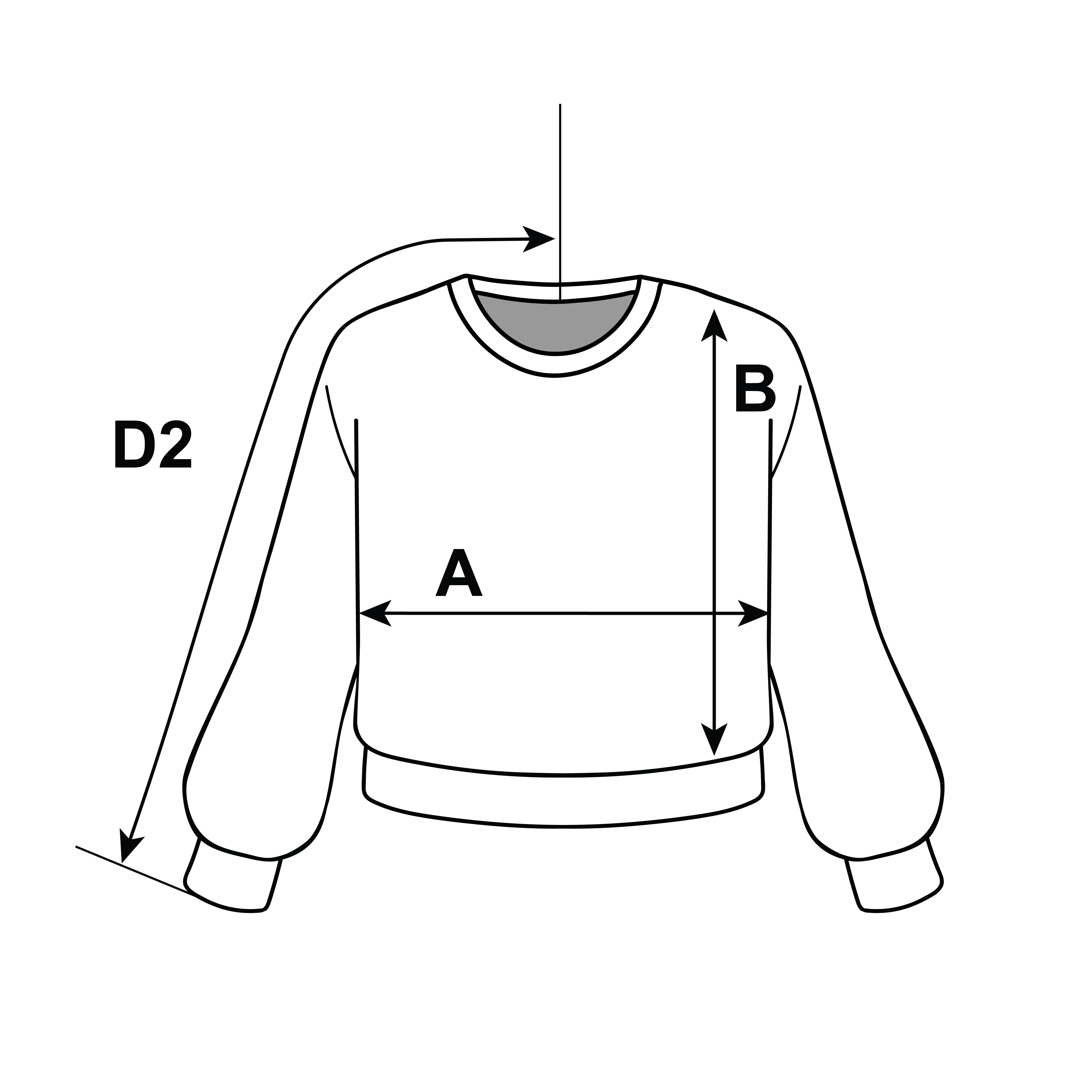 Supplier diagram showing where to measure American Apparel Reflex Fleece Women's Crewneck Sweatshirt