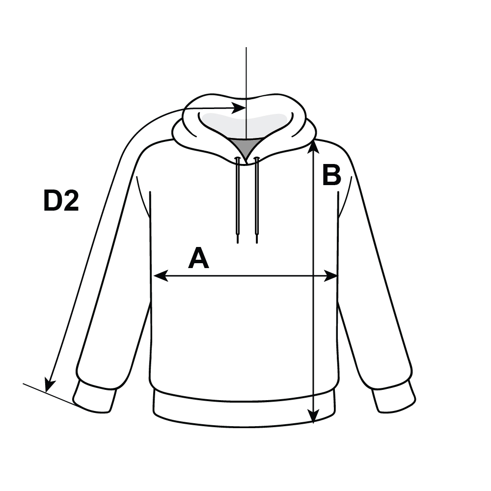 Supplier diagram showing where to measure Comfort Colors Adult Lightweight Hooded Sweatshirt