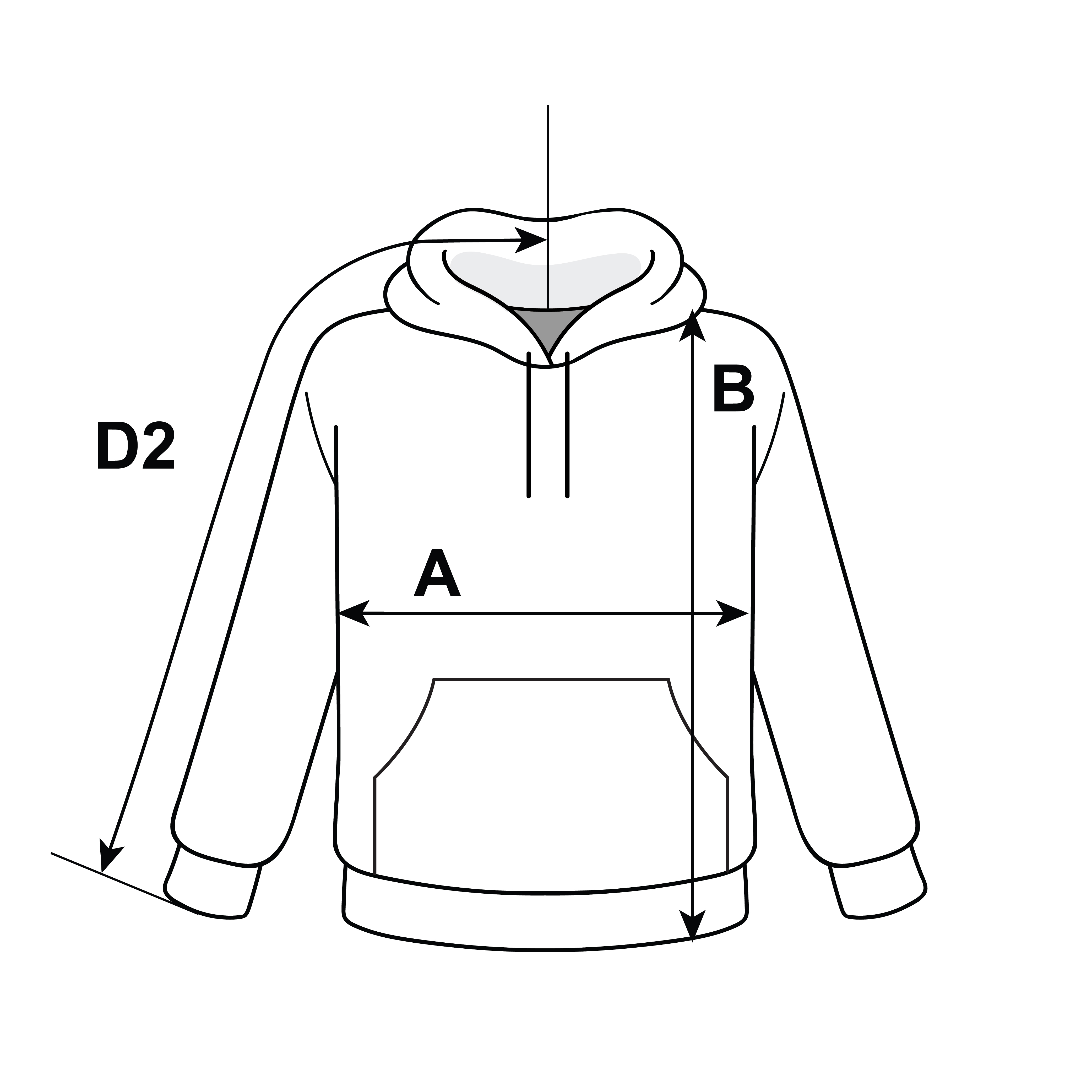 Supplier diagram showing where to measure Gildan Softstyle Adult Hooded Sweatshirt
