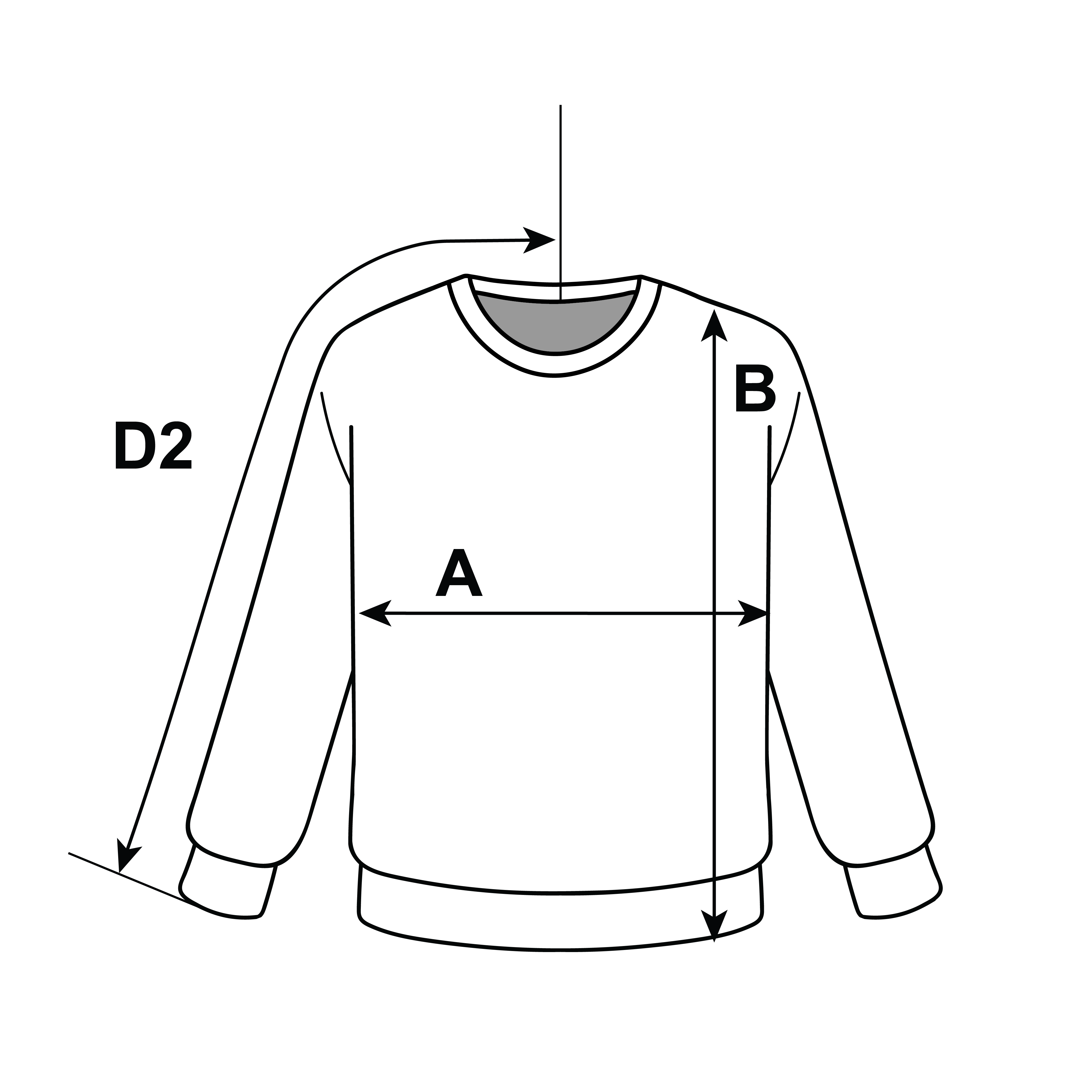 Supplier diagram showing where to measure Gildan Hammer Maxweight Adult Crewneck Sweatshirt