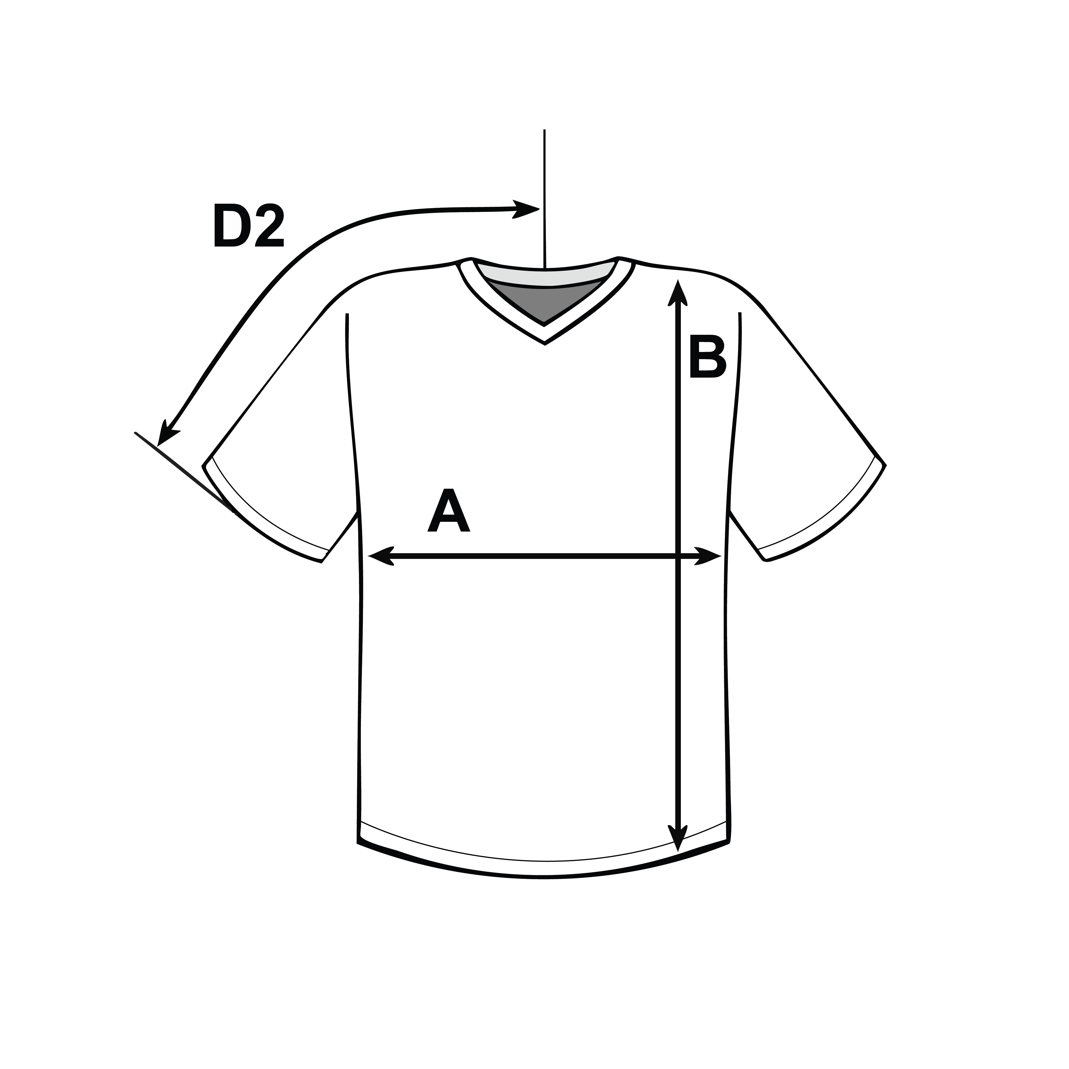 Supplier diagram showing where to measure American Apparel CVC Unisex V-neck T-shirt