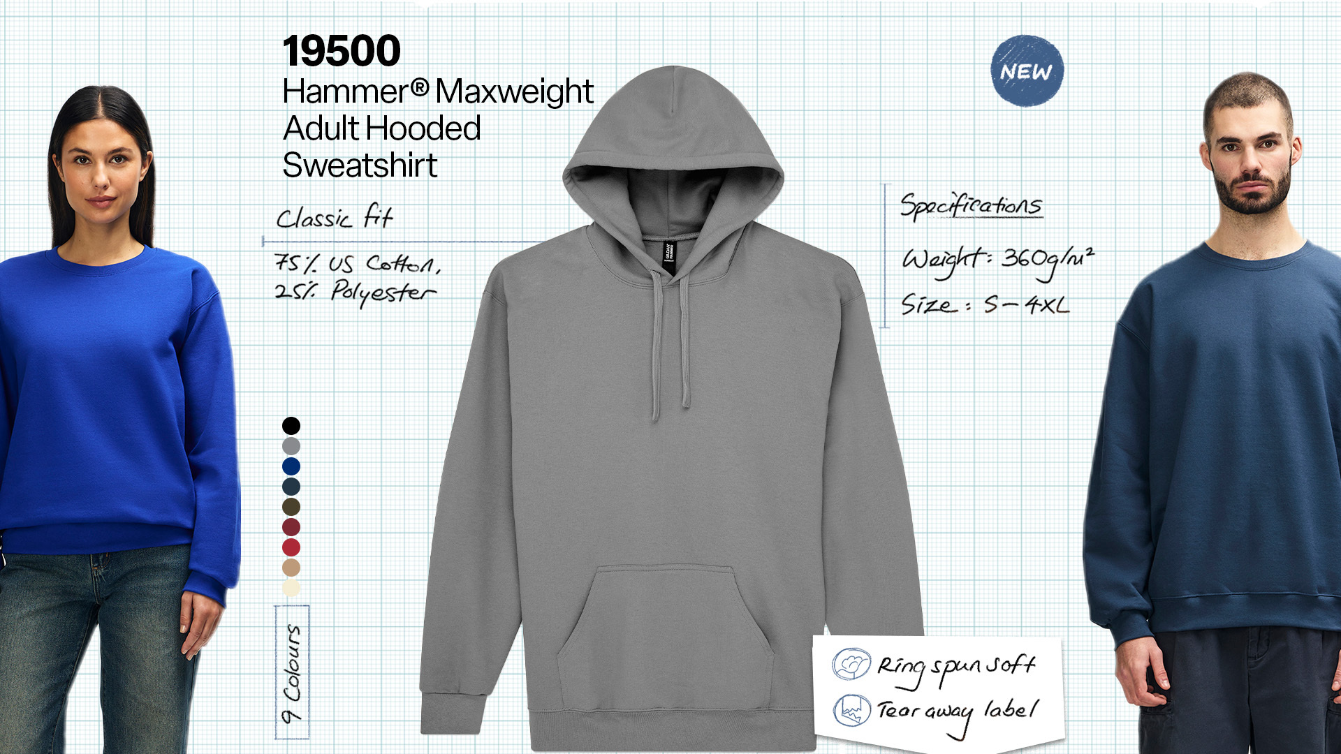 Model wearing Hammer Maxweight Crewneck Sweatshirt 19000